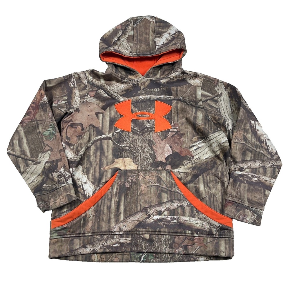 Under Armour Camo Hoodie Youth Boys Large Mossy Oak Break Sweatshirt Loose Fit